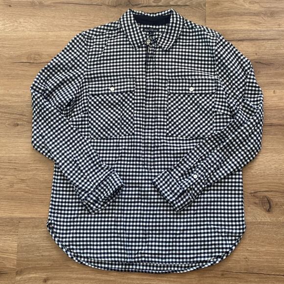 J.CREW MERCANTILE BLACK WHITE GINGHAM FLANNEL HALF ZIP 100% Cotton Sz Small - Picture 3 of 6